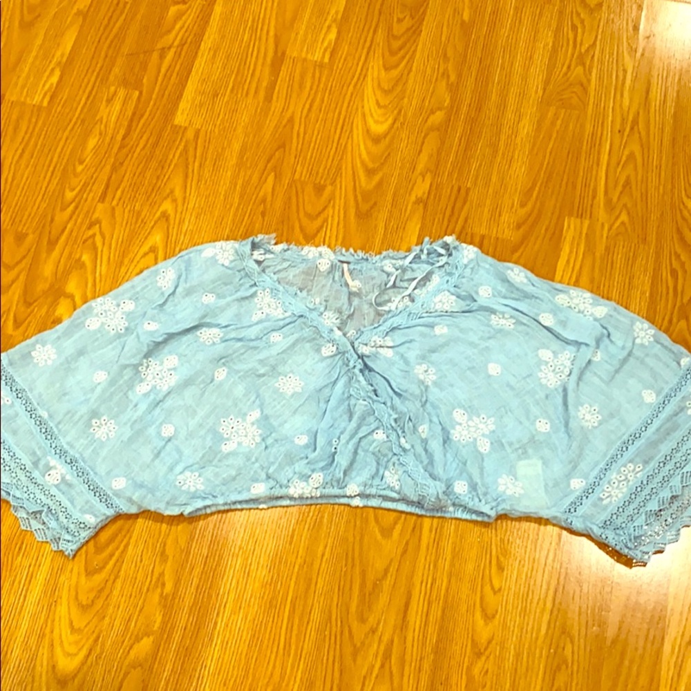 Powder blue eyelet crop top